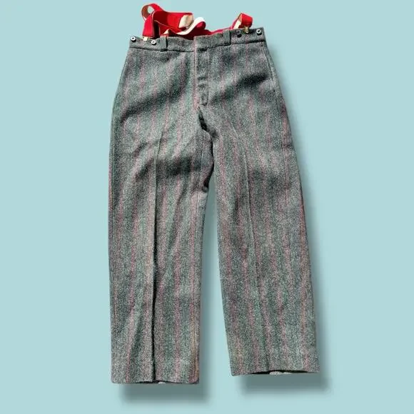 Vintage 1960s LL Bean Script Tag Heavy Wool Hunting Pants with Suspenders Stripe - Picture 2 of 16